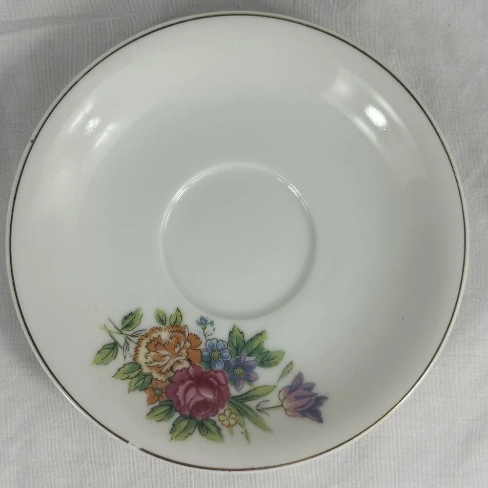 Vintage Floral Teacup‎ Saucer Set Gold Trim Multi-Color Rose Grandmillennial